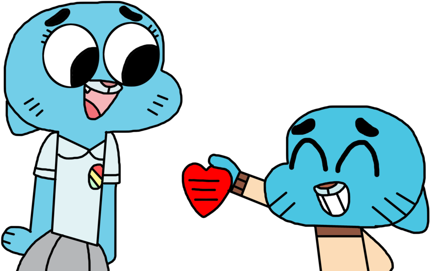 Gumball Gives A Heart Shaped Card To Nicole By Marcospower1996 - Gumball And Nicole Hug (1024x743)
