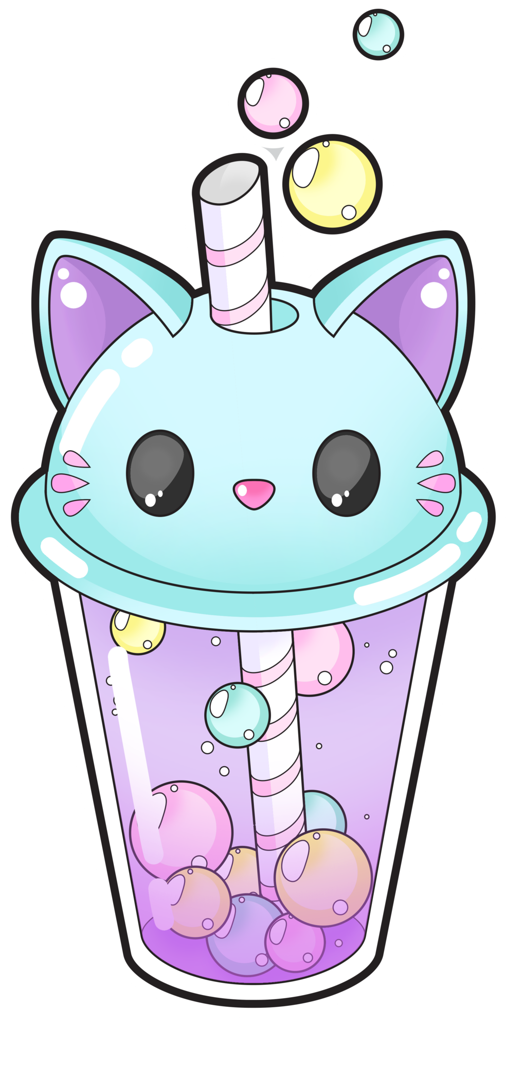 Cute Cat Bubble Tea [commissions Open] By Meloxi On - Kawaii Cute (1024x2150)
