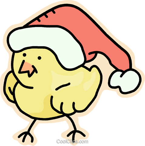 Santa's Helper Royalty Free Vector Clip Art Illustration - Chickens With Christmas Hat (478x480)