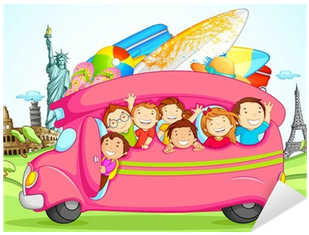 Vector Illustration Of Kids Enjoying School Trip Sticker - Illustration (400x400)