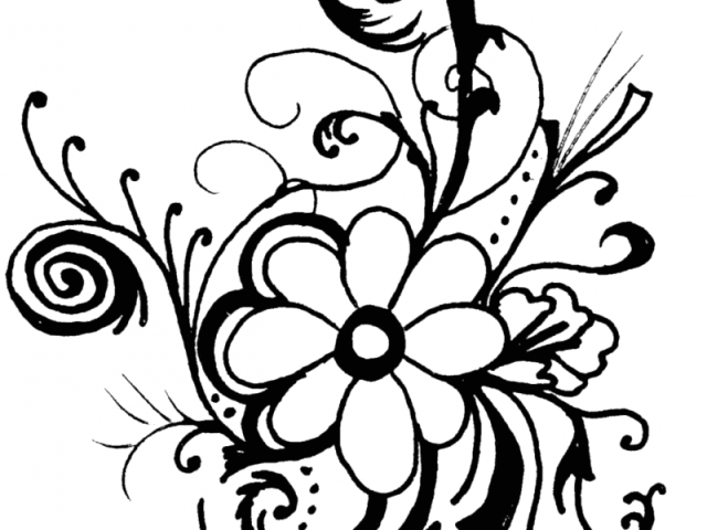Black Flower Clip Art 13 Desktop Background - Flower Clipart Black And White (640x480)