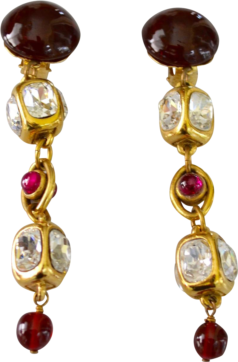 Vintage Chanel 12k Gold Plate Gripoix Glass Chandelier - Earrings (1210x1210)