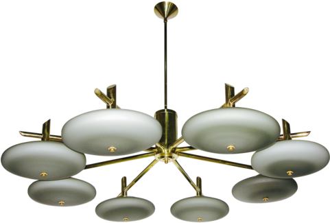 1980 Italian Rare Brass And Opal Grey Glass Modern - Chandelier (480x480)