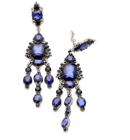 Deep Blue Crystal Long Chandelier Clip Earrings - Earrings (500x500)