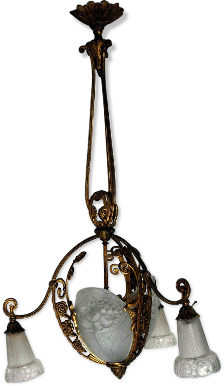 Luster Typical Art Deco Signed Golden Bronze Gilles - Ceiling Fixture (1457x1457)