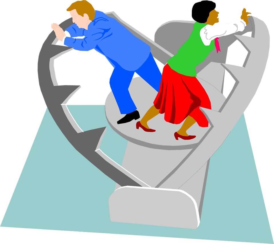 Illustration Of A Man And Woman Trapped In A Trap - Gegeneinander (958x853)