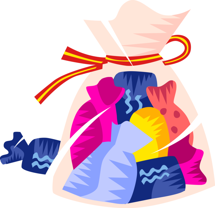 Vector Illustration Of Bag Of Wrapped Confectionery - Candy (726x700)