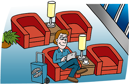Lounge Clipart Airport Counter - Waiting In An Airport Cartoon (444x281)