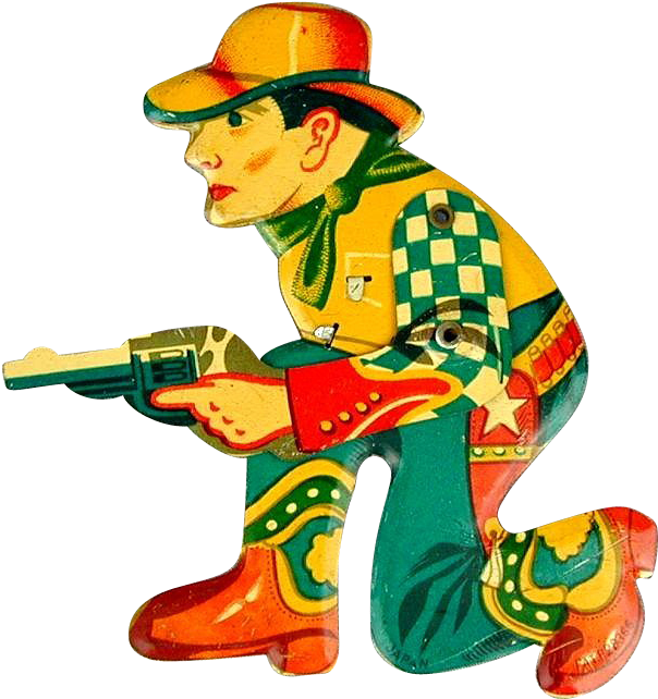 Old Rare 1940s Shooting Cowboy Tin Litho Mechanical - Clicker (726x726)