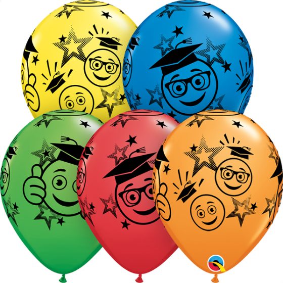 Qualatex 11 Inch Graduation Smiley Face Assorted Latex - Happy Graduation #done Emoji School Colors 10pc Balloon (560x560)