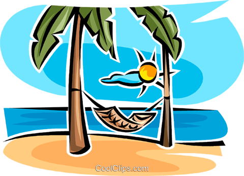 Hammock Between Two Trees Royalty Free Vector Clip - Urlaub Strand Clipart (480x346)