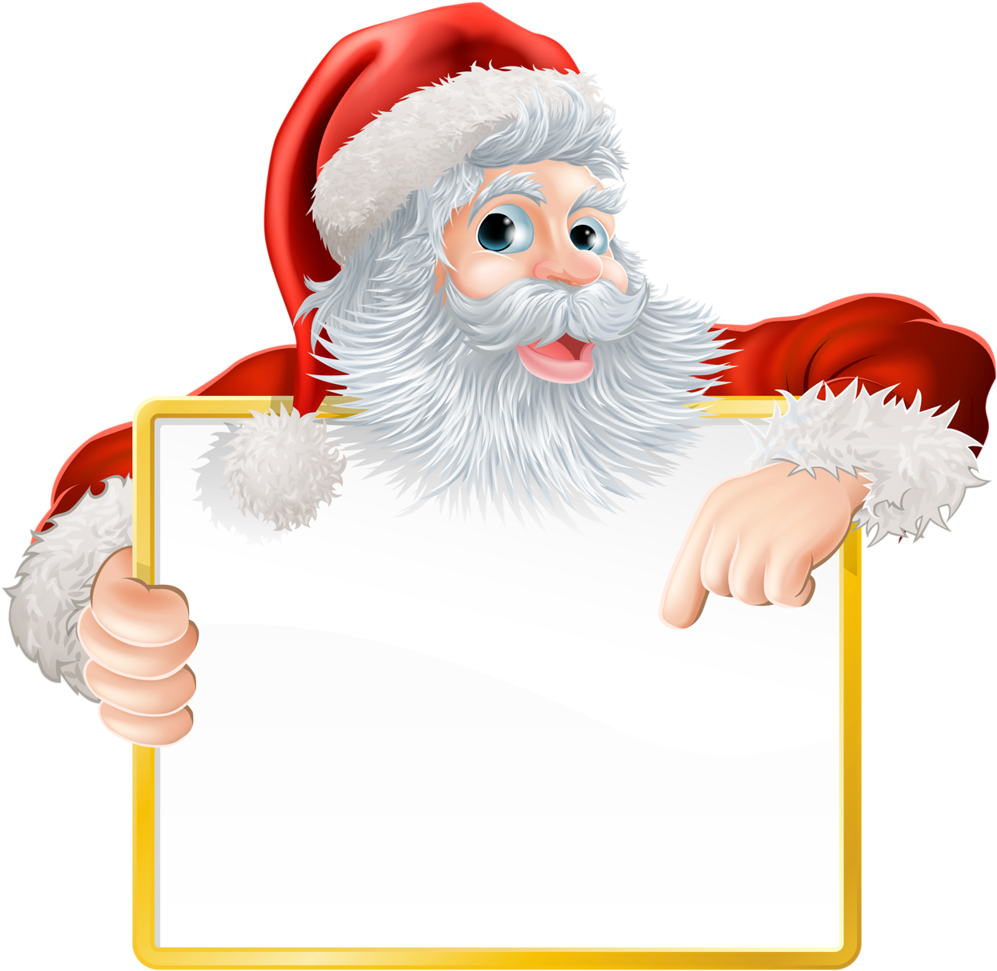 Christmas Illustration Of Santa Holding And Pointing - Character Holding Sign Christmas (1024x988)