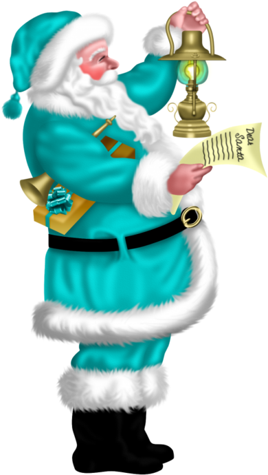 Santa With Reindeer By Florence Susan Comish - Santa Claus Rosado (395x700)