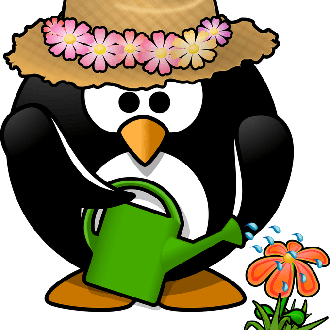 Clipart Garden Penguin - Funny Spring And Summer Gardening Large Tote Bag, Adult (680x680)