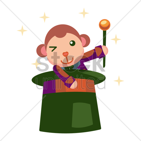 Circus Monkey Appearing From Magician Hat Clipart - Cartoon (600x600)