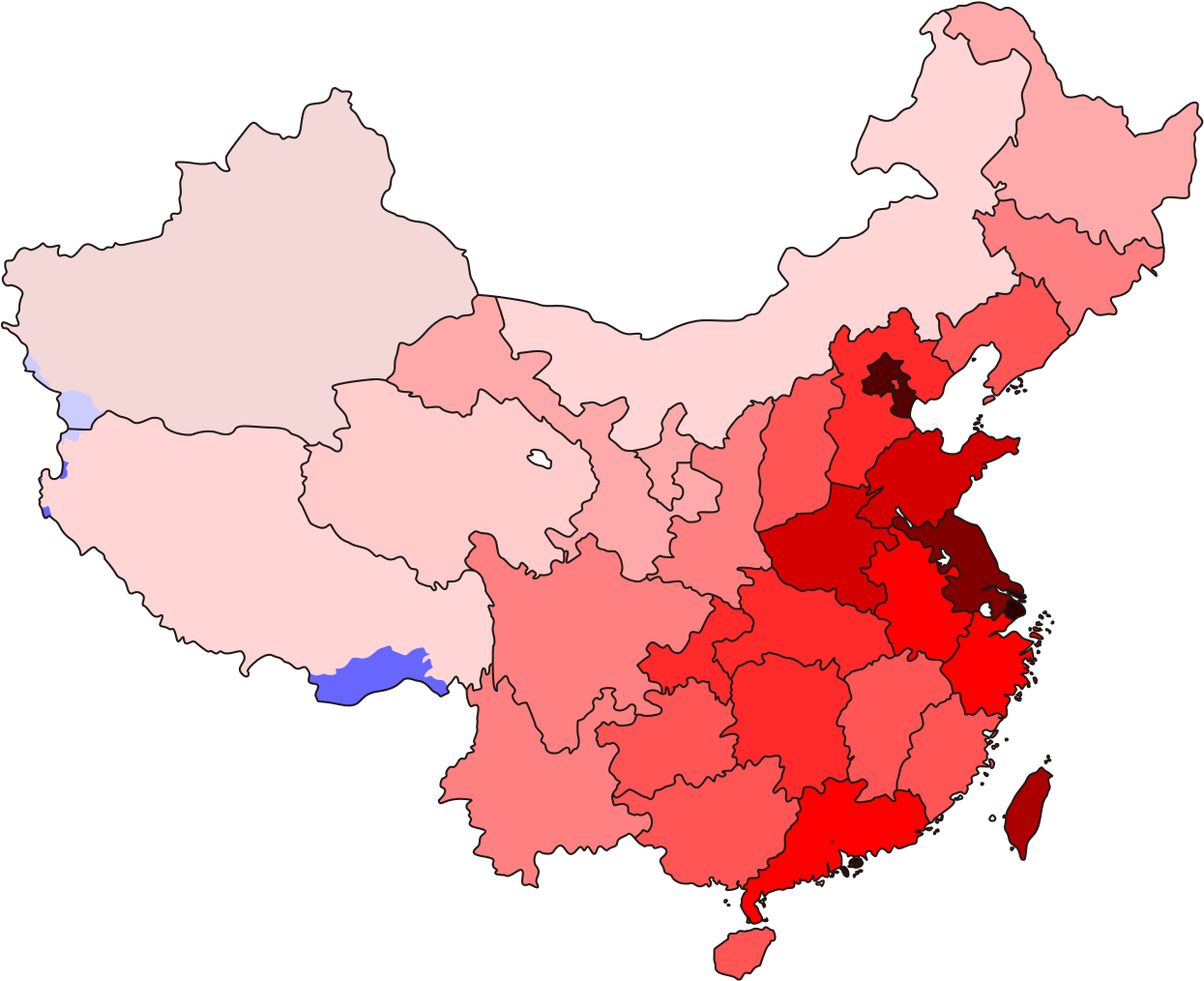 China Pop Density - Rural And Urban Areas Of China (1256x1024)