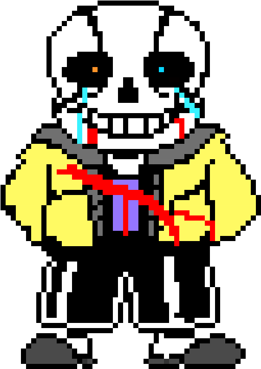 Sad Defeated Hero Sans - Sans Pixel Art Grid (570x720)