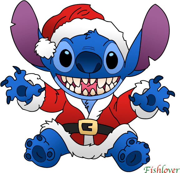 Stitch Christmas Clipart 2 By Kayla - Stitch With Santa Hat (603x578)