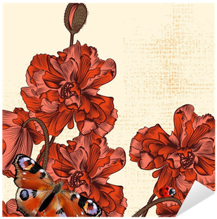 Grunge Background With Hand Drawn Poppy Flowers And - Clip Art (400x400)