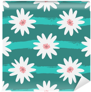 Abstract White Flowers On A Striped Turquoise Background - Watercolor Painting (400x400)