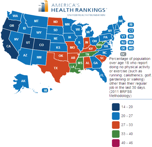 State Map Of Sedentary Lifestyle Prevalence In - States Allowing Short Barreled Rifles (540x522)