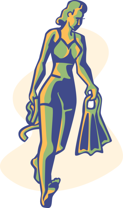 Vector Illustration Of Summer Swim With Flipper Fins - Illustration (415x700)