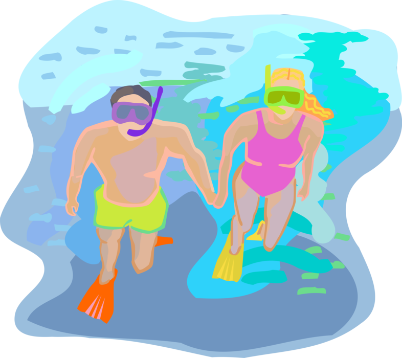 Vector Illustration Of Snorkeling Couple Snorkel With - Illustration (786x700)