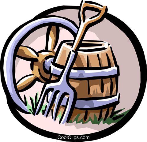 Wagon Wheel, Pitchfork And Barrel Royalty Free Vector - Wagon Wheel, Pitchfork And Barrel Royalty Free Vector (480x464)