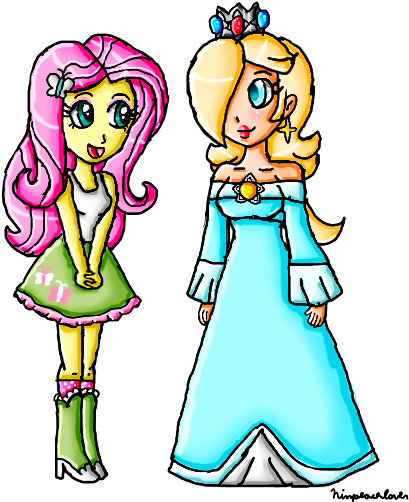 Fluttershy And Rosalina By Ninpeachlover - Rosalina Fluttershy (500x600)