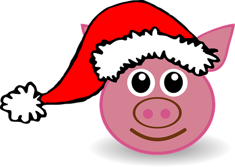 Pig, Animal, Christmas, Santa Claus, Hat - Pig With A Santa Hat (477x340)