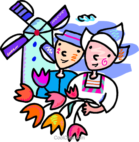 Dutch Scene With Tulips And Windmill Royalty Free Vector - Holland Clip Art (472x480)