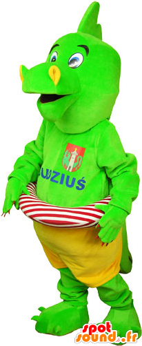 Green Dinosaur Mascot Flashy Shorts With A Buoy - Mascot (600x600)