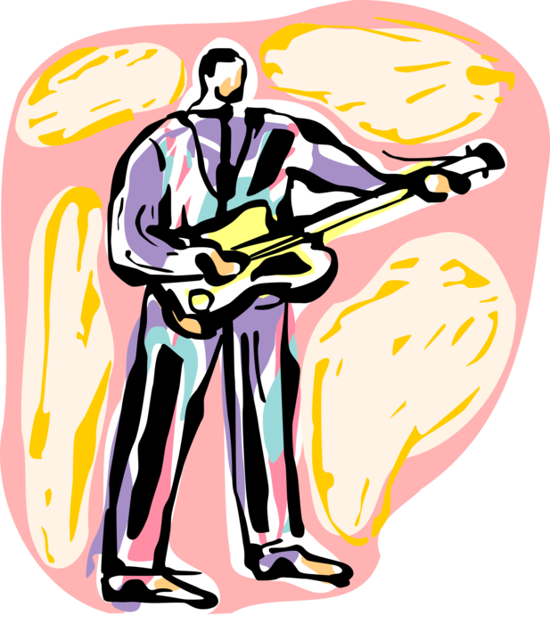 Vector Illustration Of Rock Musician Plays Electric - Vector Illustration Of Rock Musician Plays Electric (617x700)
