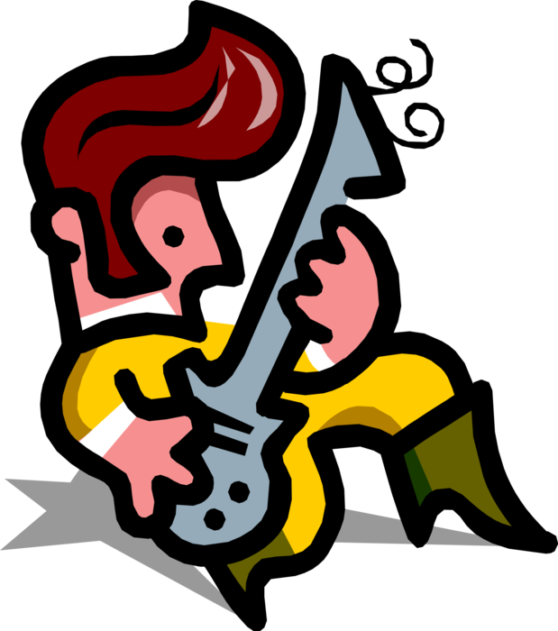 Vector Illustration Of Rock Musician Playing Electric - Clip Art (619x700)