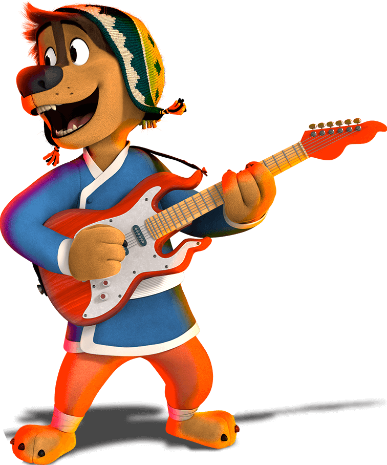 Rock - Bodi - Cartoon Dog Playing Guitar (756x908)
