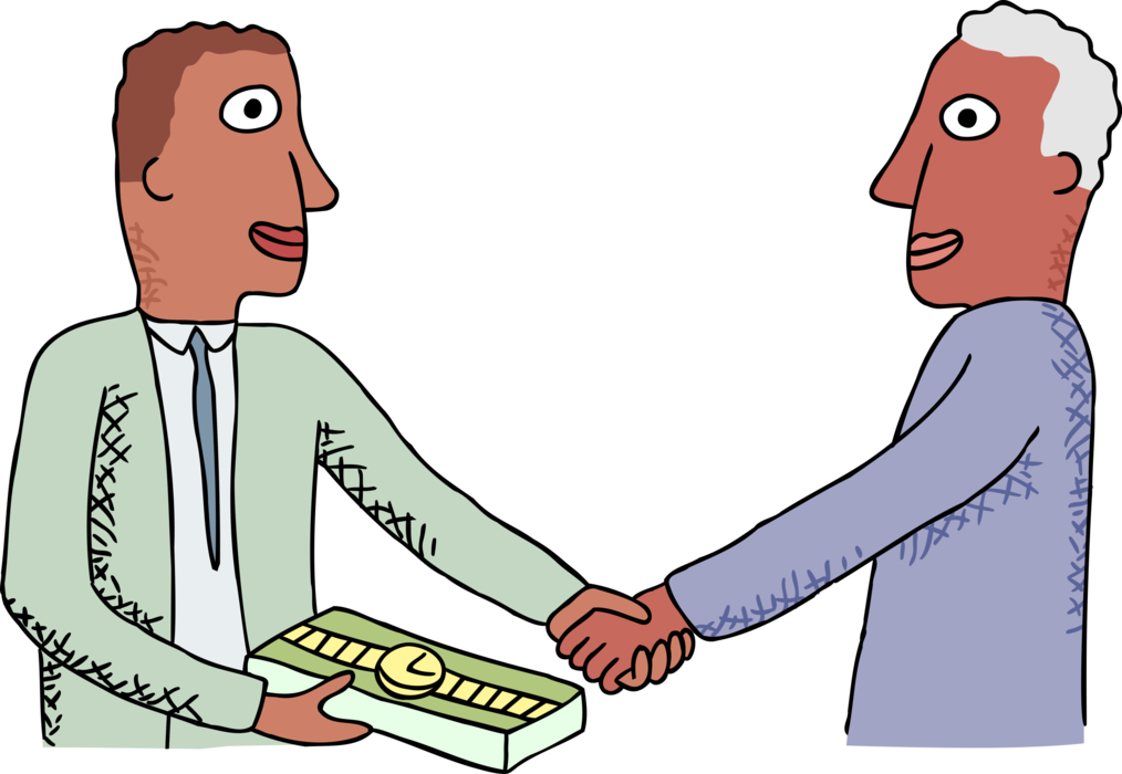 Vector Illustration Of Office Retirement, Golden Handshake - Cartoon (1014x700)