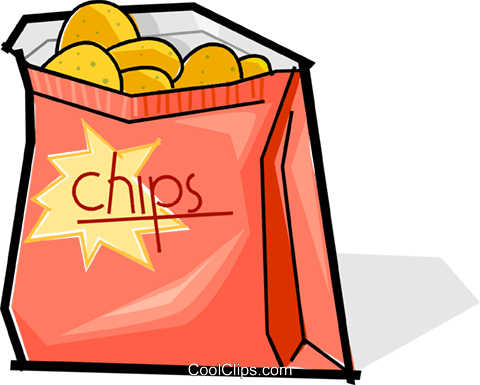 Bag Of Chips Royalty Free Vector Clip Art Illustration - Junk Foods Clip Art (480x385)