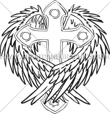 Cross With Wings Production Ready Artwork For T Shirt - White Cross With Wings Transparent (371x385)
