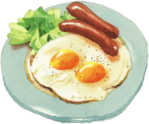 Japanese Cuisine Breakfast Watercolor Painting Food - Watercolor Eggs Breakfast (564x516)