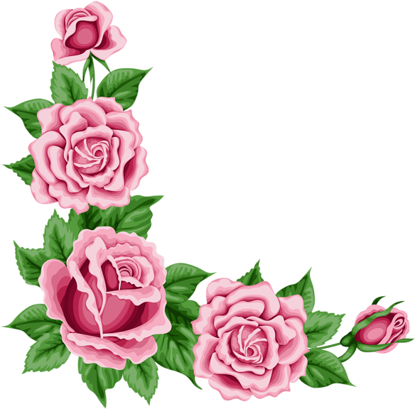Shabby Chic Rose Clipart 5 By Karen - Roses Corner Border Png (600x591)
