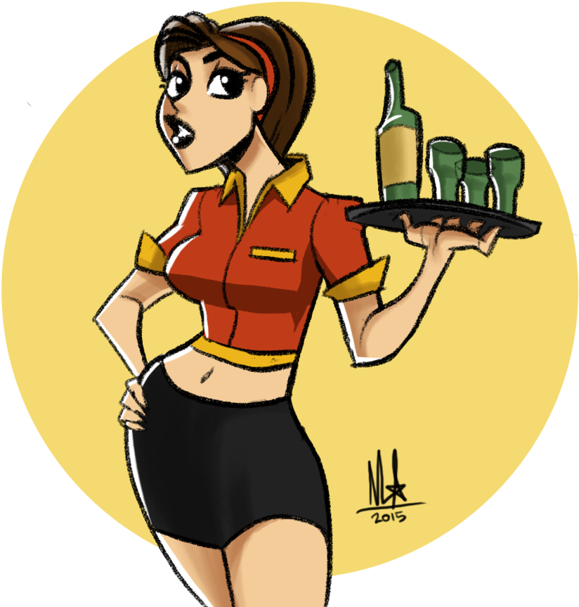Waitress By Lord Of The Guns - Cartoon (900x887)