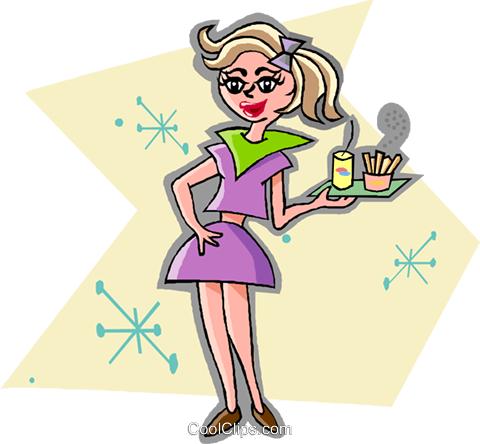 Waitress Royalty Free Vector Clip Art Illustration - Waitress Clipart (480x444)