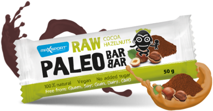 Buy Paleo Raw Cocoa Hazelnuts Bar 50gm ｜ Qualityfood - Max Sport Raw Paleo Bar Kakao Lískové Oříšky 20 Ks (480x256)