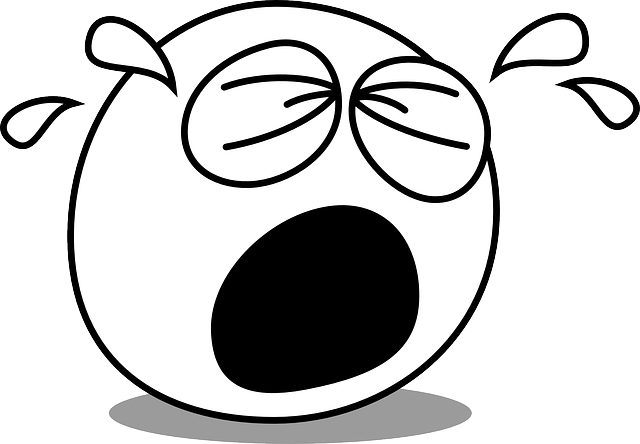 Crying, Smiley, Emotion, Sad - Cry Cartoon Black And White (640x444)