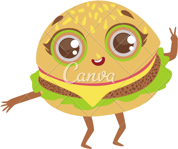 Kawaii Burger Cartoon - Food Vector Animasyon (800x800)