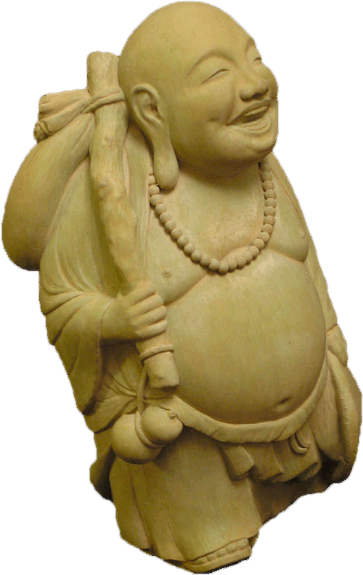 Traveling Fat Happy Buddha With Hat And Bag Outdoor - Figurine (648x930)