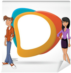 Cartoon Business Couple And White Billboard With Empty - Business (400x400)