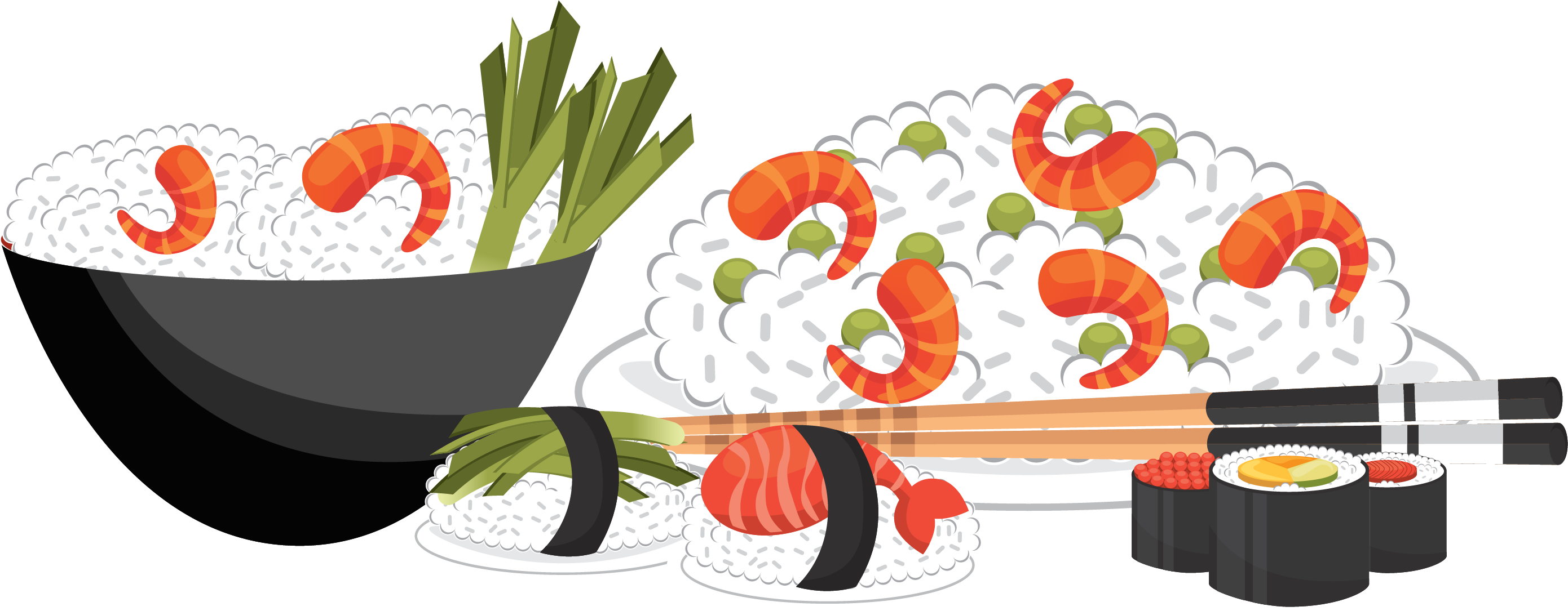 Japanese Cuisine Onigiri Fast Food Sushi - Sushi Vector Png (2925x1226)