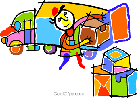 Trucker Unloading Cargo Royalty Free Vector Clip Art - Clip Art (480x342)