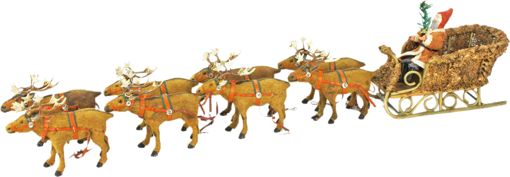 Antique German Santa On Loofah Sleigh With Eight Reindeer - Reindeer (1751x1751)